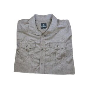 Prana Button Up Shirt Mens Large Tanish Brown Roll Cuff‎ Outdoor Hiking Casual